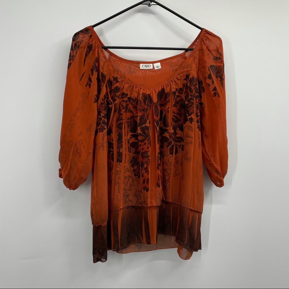 Cato Burnt Orange Floral Print Dolman Blouse